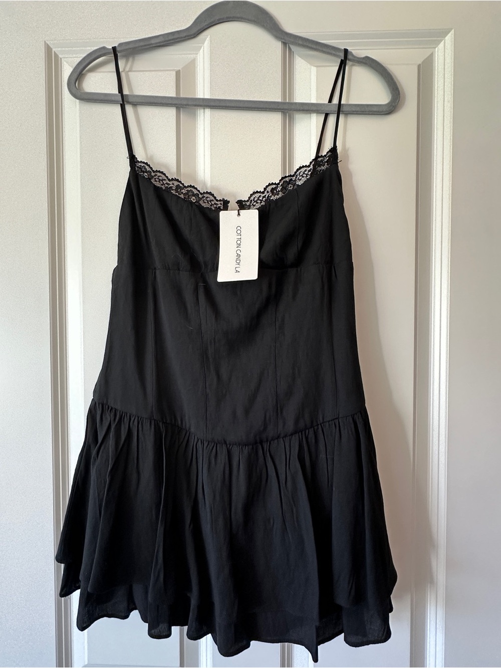 Cotton Candy LA Black Lace-Trim Romper with Ruffled Hem - NWT